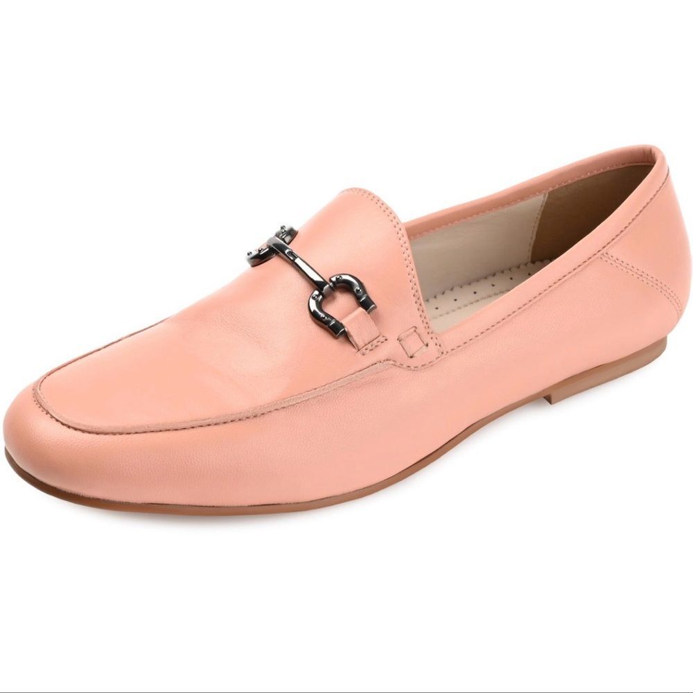 Journee Signature Leather Giia Rose Pink Loafer Round Toe Slip On Flats 9.5 NWT